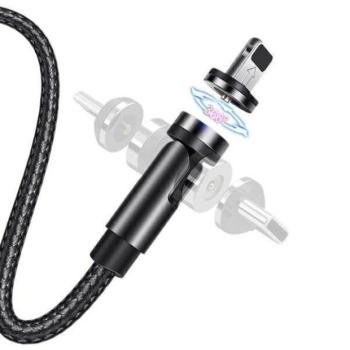 USAMS kábel mágneses U59 lightning 2.1A gyorstöltés 1m fonott fekete SJ472USB01 (US-SJ472) állítható szög kép