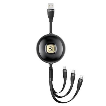 USAMS kábel U69 3 az 1-ben 1m fekete (lightning/microUSB/USB-C) SJ508USB01 (US-SJ508) kép