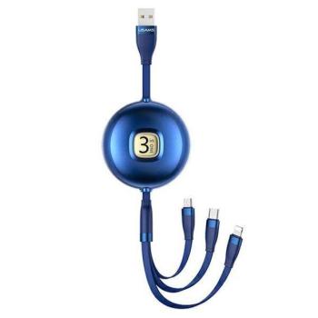 USAMS kábel U69 3 az 1-ben 1m kék (lightning/microUSB/USB-C) SJ508USB02 (US-SJ508) kép