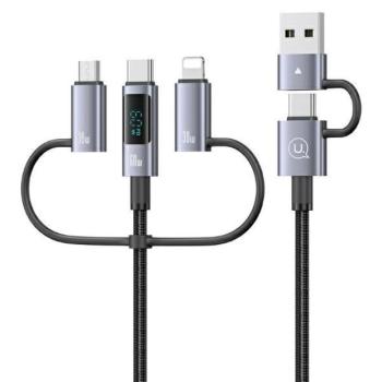 USAMS SJ736 Sufeng Series USB-A/Type-C - Type-C/Lightning/microUSB kábel kijelzővel 60W 2m - szürke kép