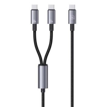 USAMS SUFENG adatkábel 2in1 (Type-C - 2 Type-C, 72W, PD gyorstöltő, 120cm, cipőfűző, LED kijelző) FEKETE kép