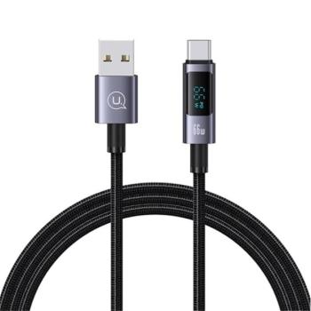 USAMS SUFENG adatkábel (USB - Type-C, 66W, gyorstöltő, 120cm, LED kijelző) SÖTÉTSZÜRKE kép
