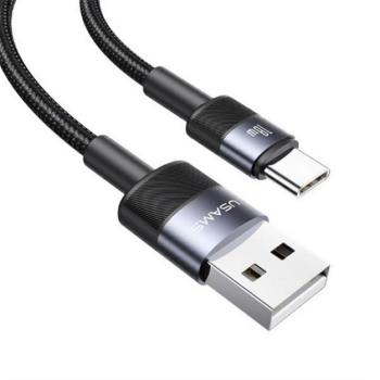 USAMS SY adatkábel (USB - Type-C, 6A, PD gyorstöltő, 120cm, cipőfűző) FEKETE kép