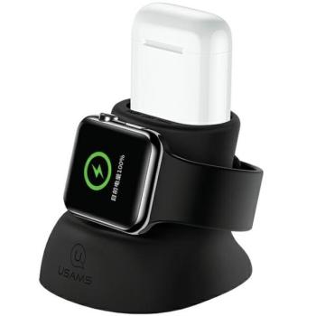 USAMS szilikon 2 az 1-ben állvány Apple Watch és AirPods töltéséhez fekete kép