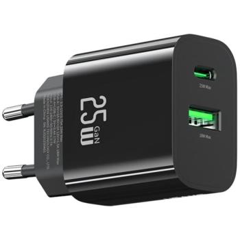 USAMS T65 hálózati töltő USB+Type-C aljzat (25W, PD gyorstöltő) FEKETE kép