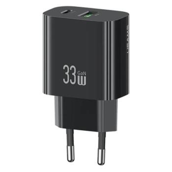 USAMS T65 hálózati töltő USB+Type-C aljzat (33W, PD gyorstöltő) FEKETE kép