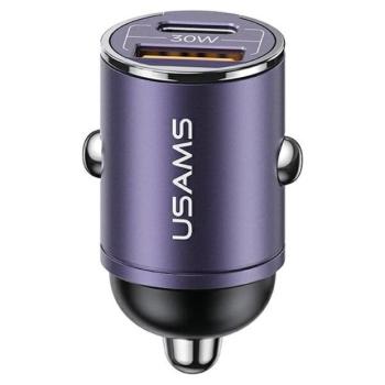 USAMS töltő 1xUSB+1xUSB-C C38 30W PD gyorstöltés integrált gyűrűvel lila CC206CC02 (US-CC206) kép