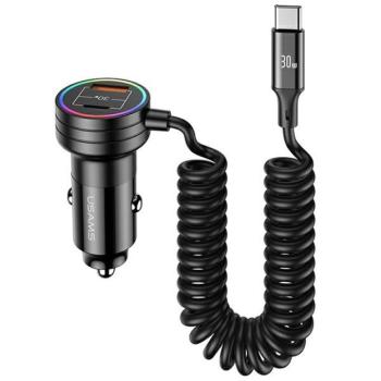 USAMS töltő 2xUSB-C 1xUSB-A C33 60W rugós kábellel Gyors töltés fekete CC167CC01 (US-CC167) kép