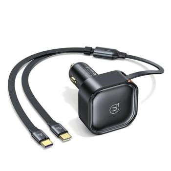 USAMS töltő visszahúzható kábellel 2xUBS-C C41 PD 30W gyorstöltés fekete CC220CC01 (US-CC220) kép