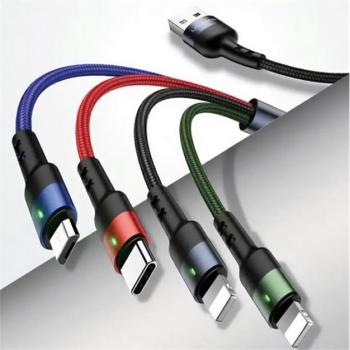 USAMS U26 adatkábel 4in1 (USB - 2 lightning/Type-C/microUSB, 2A, gyorstöltő, 120cm) FEKETE kép