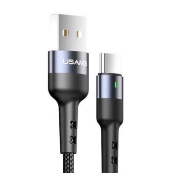 USAMS U26 adatkábel (USB - Type-C, 3A, gyorstöltő, 100cm, törésgátló, LED jelzés) FEKETE kép