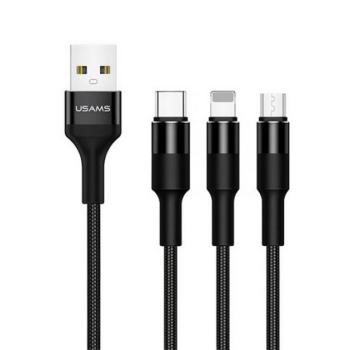 USAMS U5 töltőkábel 3in1 (USB - lightning/microUSB/Type-C, 2A, 150cm, cipőfűző) FEKETE kép