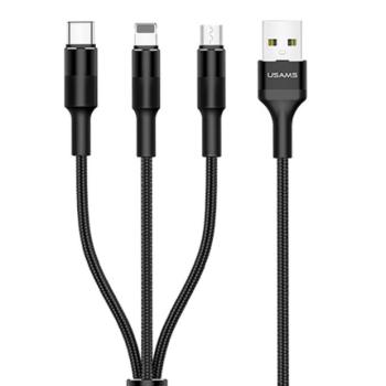 USAMS U5 USB-A - Type-C/Lightning/microUSB kábel 1.5m 2A - fekete kép