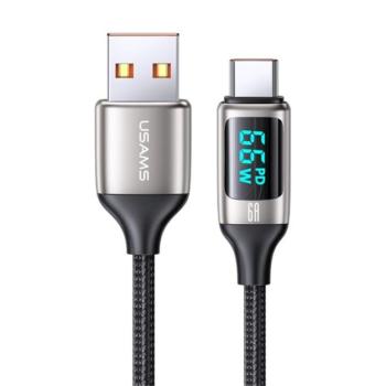USAMS U78 adatkábel és töltő (USB - Type-C, 65W, PD gyorstöltés támogatás, 120cm, LED jelző) FEKETE / EZÜST Apple IPAD Pro 11 (2020), Alcatel 3T 8 2020, Blaupunkt OT19, Samsung Galaxy Tab A8 kép