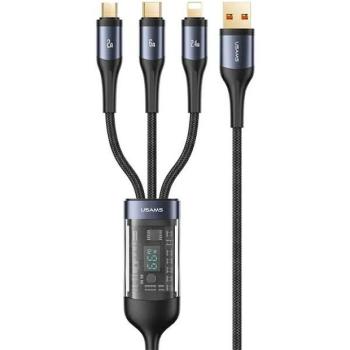 USAMS U83 fonott kábel 3 az 1-ben 66W 1.2m Digitális kijelző PD gyorstöltés (Lightning/microUSB/USB-C) fekete kép