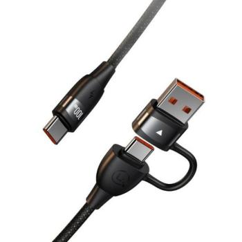 USAMS U85 2xUSB-C/USB-A 1.2m 100W PD gyorstöltő kábel fekete SJ654USB01 (US-SJ654) kép