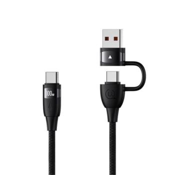 USAMS U85 töltőkábel 2in1 (Type-C/USB - Type-C, 100W, PD gyorstöltő, 120cm) FEKETE kép