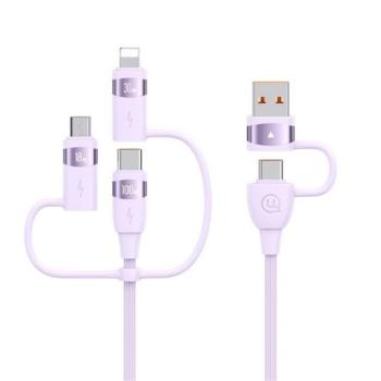 USAMS U85 töltőkábel 5in1 (Type-C/USB - Type-C/lightning/microUSB, 100W, PD gyorstöltő, 120cm) LILA kép