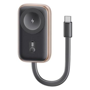 USAMS vésztöltő (1200mAh, 2.5W, gyorstöltő, MagSafe, Apple Watch töltő, LED jelzés + fix Type-C kábel) FEKETE kép