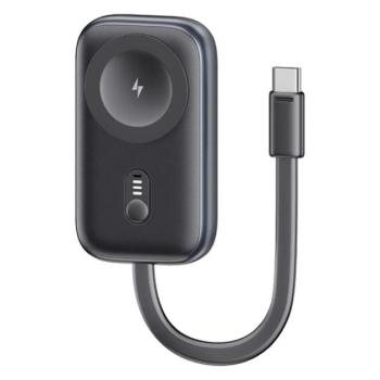 USAMS vésztöltő (1200mAh, 2.5W, gyorstöltő, MagSafe, Apple Watch töltő, LED jelzés + fix Type-C kábel) SÖTÉTSZÜRKE kép