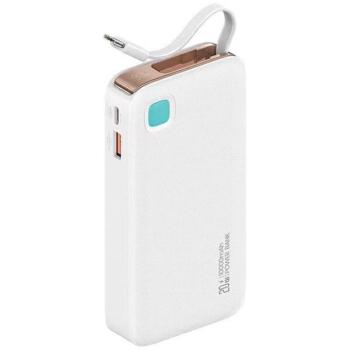 USAMS XY Series Powerbank visszahúzható USB-C kábel 10000 mAh PD 20W - fehér kép