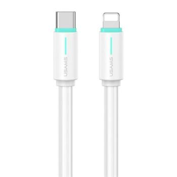 USAMS YU adatkábel (Type-C - lightning, 30W, gyorstöltő, 100cm, cipőfűző) FEHÉR kép