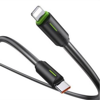 USAMS YU adatkábel (Type-C - lightning, 30W, gyorstöltő, 100cm, cipőfűző) FEKETE kép