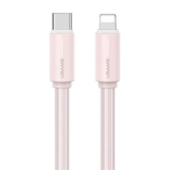 USAMS YU adatkábel (Type-C - lightning, 30W, gyorstöltő, 100cm, cipőfűző) RÓZSASZÍN kép