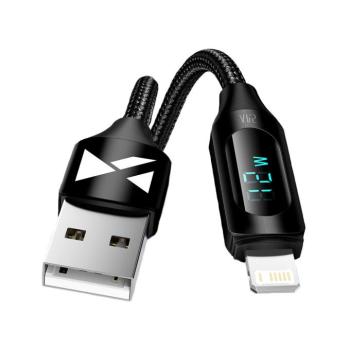 USB-A kábel - Lightning Wozinsky WUALC1 LED kijelző 2.4A 1m - Fekete kép