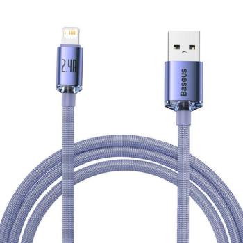 USB-kábel Lightning Baseus Crystal, 2,4A, 2m, lila kép