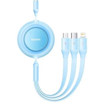 USB töltő- és adatkábel 3in1, USB Type-C, Lightning, microUSB, 110 cm, 3500 mA, gyorstöltés, lapos, feltekerhető, Baseus Bright Mirror 2, CAMJ010017, világoskék kép