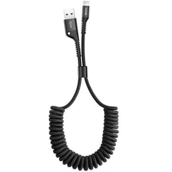 USB töltő- és adatkábel, Lightning, 100 cm, 2000 mA, spirálkábel, Baseus Fish Eye Spring, CALSR-01, fekete kép