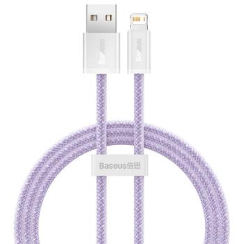 USB töltő- és adatkábel, Lightning, 100 cm, 2400 mA, gyorstöltés, cipőfűző minta, Baseus Dynamic, CALD000405, lila kép