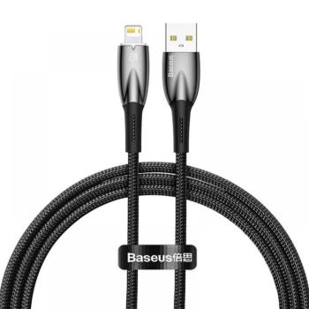 USB töltő- és adatkábel, Lightning, 100 cm, 2400 mA, törésgátlóval, gyorstöltés, Baseus Glimmer, CADH000201, fekete kép