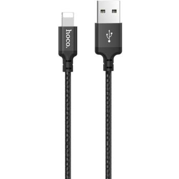 USB töltő- és adatkábel, Lightning, 100 cm, 2400 mA, törésgátlóval, gyorstöltés, cipőfűző minta, Hoco X14 Time Speed, fekete kép