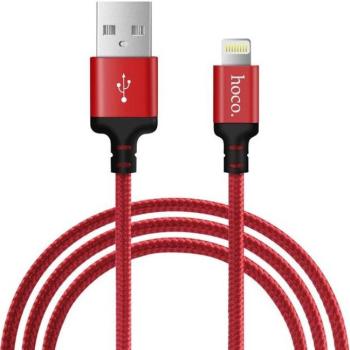 USB töltő- és adatkábel, Lightning, 100 cm, 2400 mA, törésgátlóval, gyorstöltés, cipőfűző minta, Hoco X14 Time Speed, piros kép