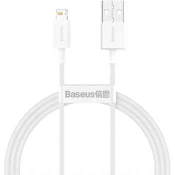 USB töltő- és adatkábel, Lightning, 100 cm, 2400 mA, törésgátlóval, gyorstöltés, PD, Baseus Superior, CALYS-A02, fehér kép