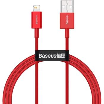 USB töltő- és adatkábel, Lightning, 100 cm, 2400 mA, törésgátlóval, gyorstöltés, PD, Baseus Superior, CALYS-A09, piros kép