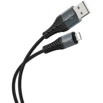 USB töltő- és adatkábel, Lightning, 100 cm, 2400 mA, törésgátlóval, gyorstöltés, QC, cipőfűző minta, Hoco X38 Cool, fekete kép
