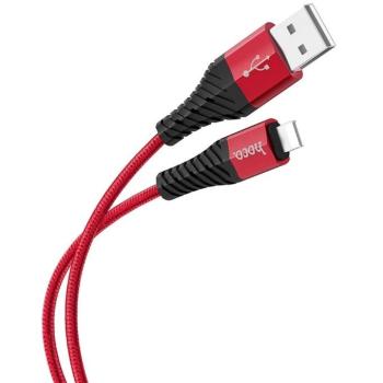 USB töltő- és adatkábel, Lightning, 100 cm, 2400 mA, törésgátlóval, gyorstöltés, QC, cipőfűző minta, Hoco X38 Cool, piros kép