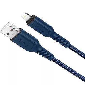 USB töltő- és adatkábel, Lightning, 100 cm, 2400 mA, törésgátlóval, gyorstöltés, QC, cipőfűző minta, Hoco X59 Victory, sötétkék kép