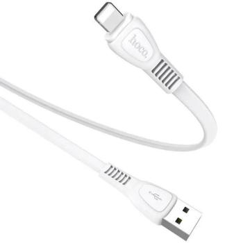 USB töltő- és adatkábel, Lightning, 100 cm, 2400 mA, törésgátlóval, lapos, Hoco X40 Noah, fehér kép