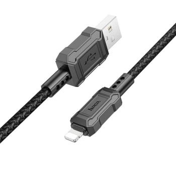 USB töltő- és adatkábel, Lightning, 100 cm, 2400mA, gyorstöltés, PD, cipőfűző minta, Hoco X94 Leader, fekete kép