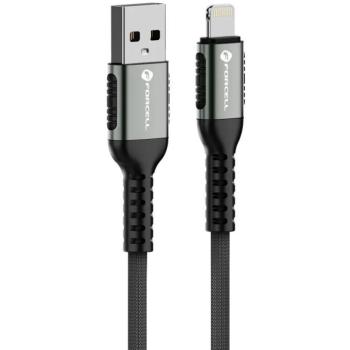 USB töltő- és adatkábel, Lightning, 120 cm, 2400 mA, 12W, törésgátlóval, gyorstöltés, cipőfűző minta, Forcell F-Energy C257, fekete kép