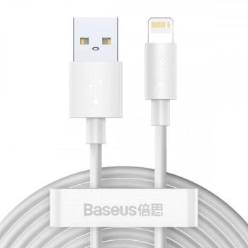 USB töltő- és adatkábel, Lightning, 150 cm, 2400 mA, gyorstöltés, Baseus Simple Wisdom, TZCALZJ-02, fehér, 2 db / csomag kép