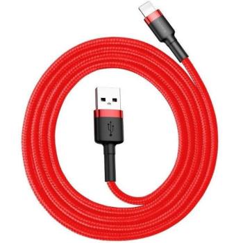 USB töltő- és adatkábel, Lightning, 200 cm, 1500 mA, törésgátló, cipőfűző minta, Baseus Cafule, CALKLF-C09, piros kép