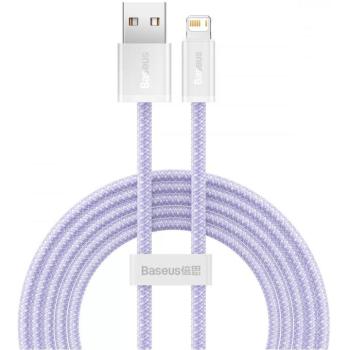 USB töltő- és adatkábel, Lightning, 200 cm, 2400 mA, gyorstöltés, cipőfűző minta, Baseus Dynamic, CALD000505, lila kép