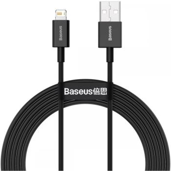 USB töltő- és adatkábel, Lightning, 200 cm, 2400 mA, törésgátlóval, gyorstöltés, PD, Baseus Superior, CALYS-C01, fekete kép