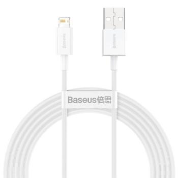 USB töltő- és adatkábel, Lightning, 200 cm, 2400 mA, törésgátlóval, gyorstöltés, PD, Baseus Superior, CALYS-C02, fehér kép