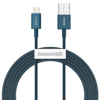 USB töltő- és adatkábel, Lightning, 200 cm, 2400 mA, törésgátlóval, gyorstöltés, PD, Baseus Superior, CALYS-C03, kék kép